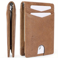 Men's Leather Money Clip Card Case Bifold Card Holder