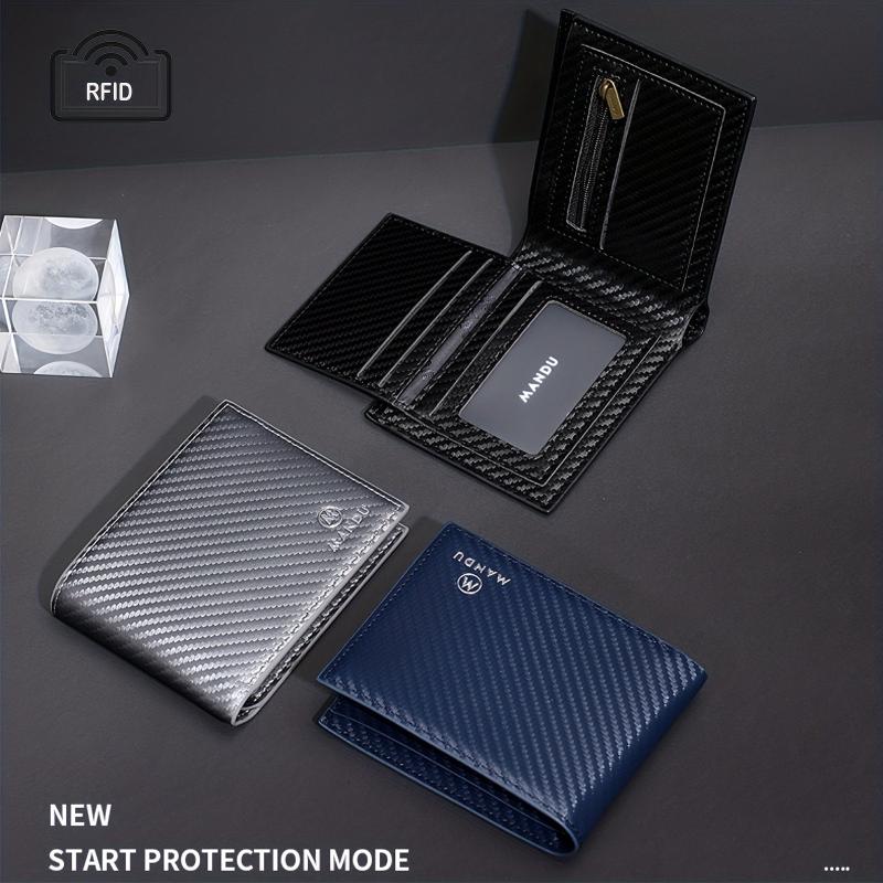RFID Blocking Leather Bifold Wallet For Men Card Slots Coin Purse