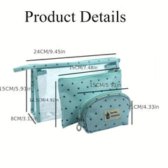 3pc Waterproof Handheld Cosmetic Pouch Portable Makeup Bag