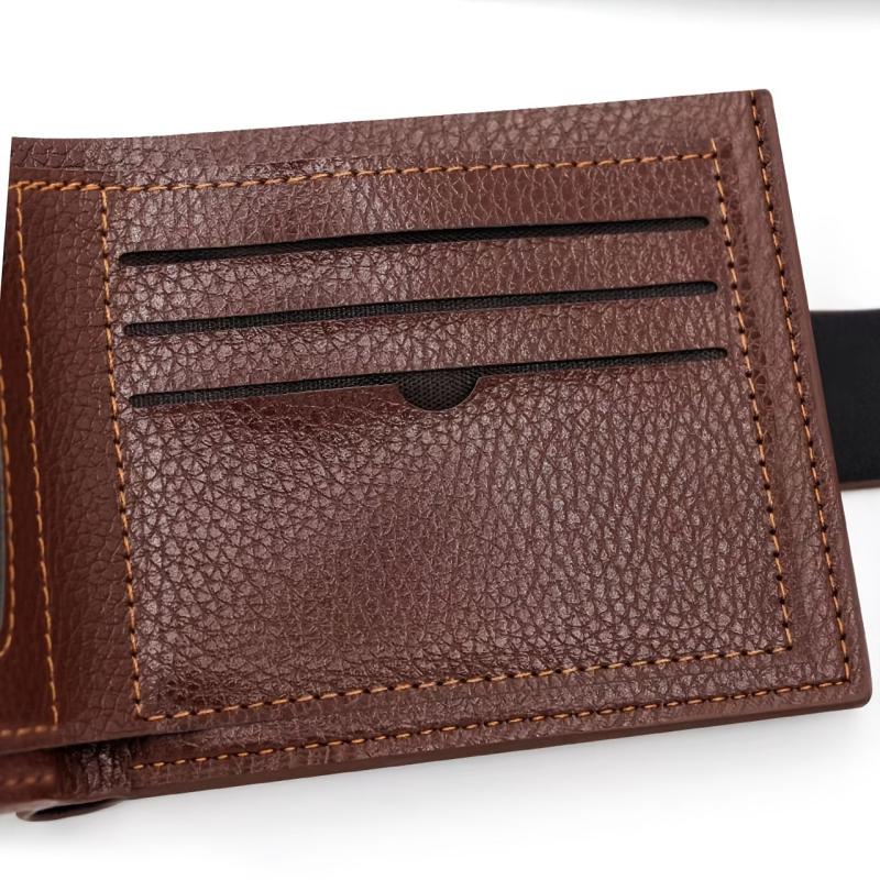 Men's Leather Short Wallet Money Clip Card Holder