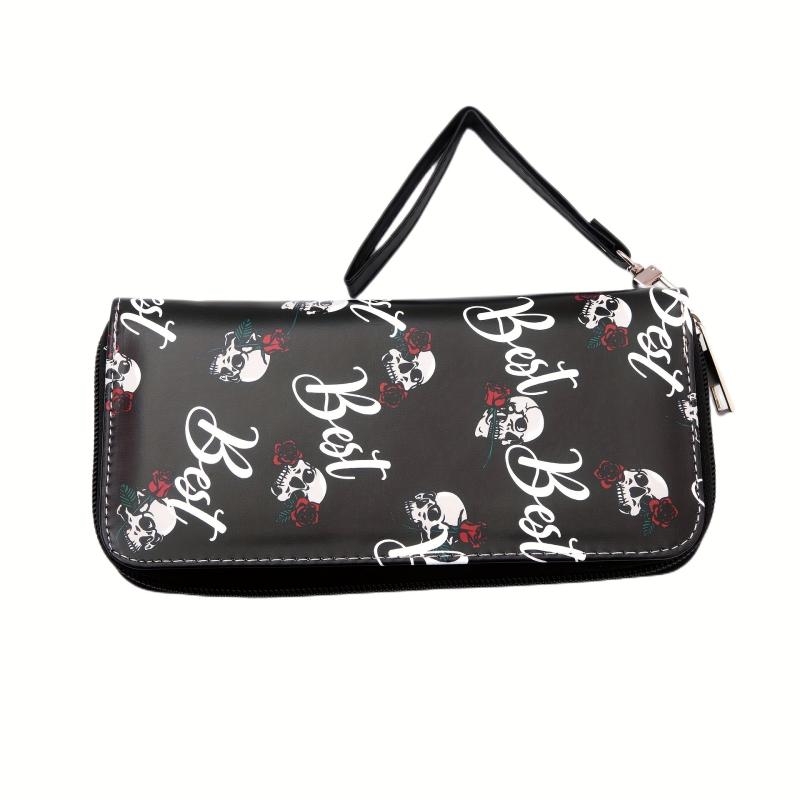 Skull Long Wallet Retro Skull Print Wallet Skull Long Purse