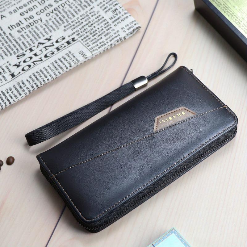 Men's Business Long Zipper Wallet Large Capacity Card Holder Clutch Bag