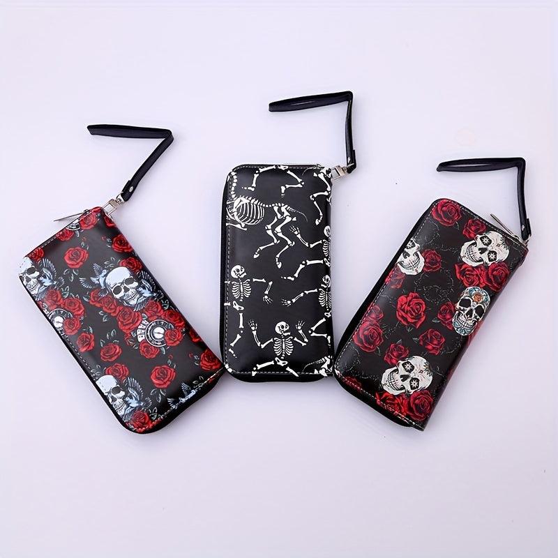 Retro Skull Print Wallet Couple Wallet Rose Skull Long Wallet