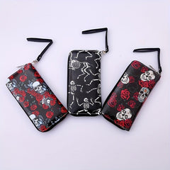 Retro Skull Print Wallet Couple Wallet Rose Skull Long Wallet