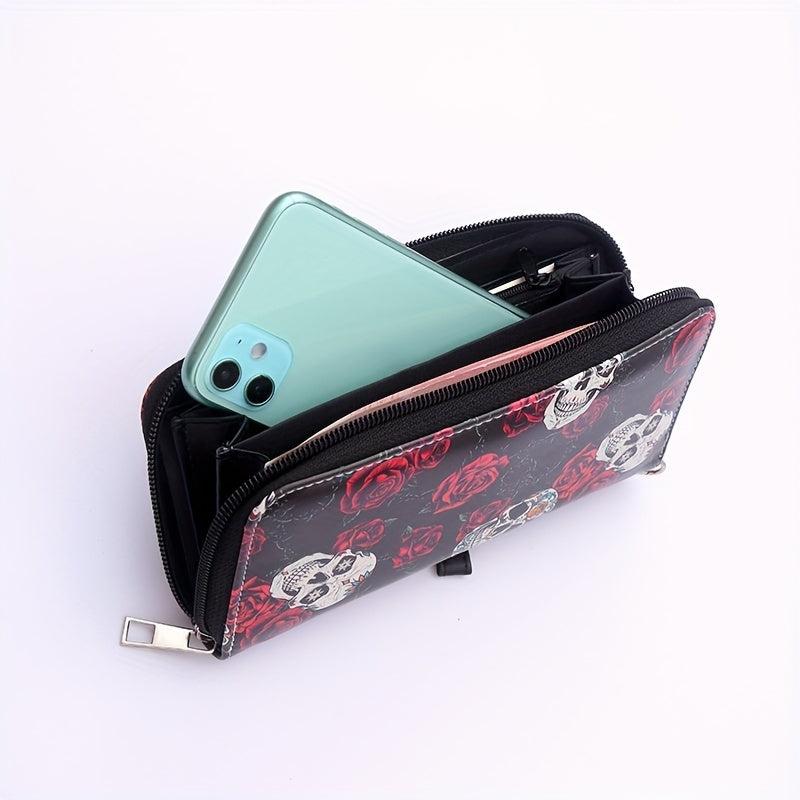 Retro Skull Print Wallet Couple Wallet Rose Skull Long Wallet