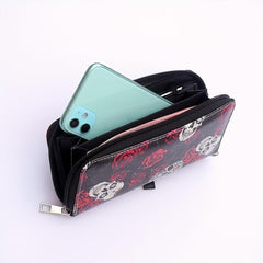Retro Skull Print Wallet Couple Wallet Rose Skull Long Wallet