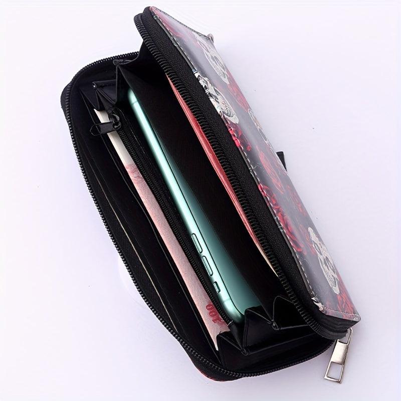 Retro Skull Print Wallet Couple Wallet Rose Skull Long Wallet