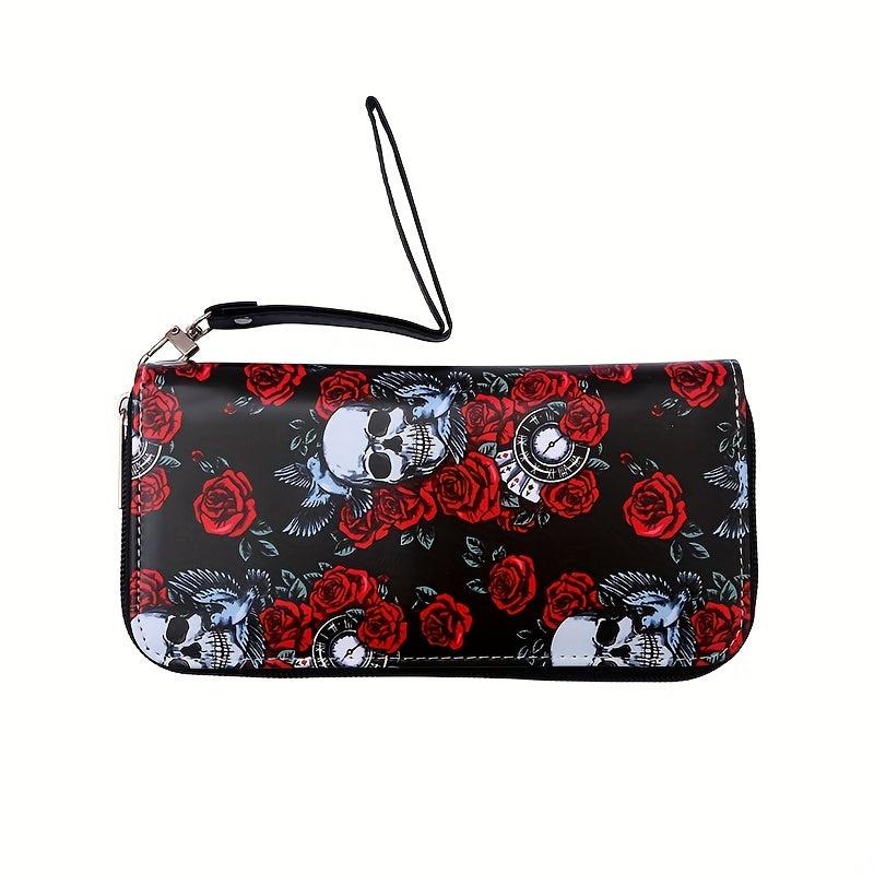 Retro Skull Print Wallet Couple Wallet Rose Skull Long Wallet