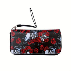 Retro Skull Print Wallet Couple Wallet Rose Skull Long Wallet