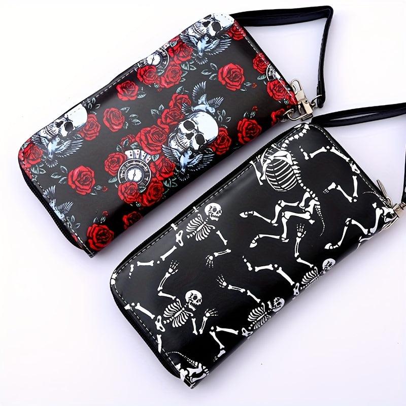 Retro Skull Print Wallet Couple Wallet Rose Skull Long Wallet