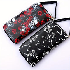 Retro Skull Print Wallet Couple Wallet Rose Skull Long Wallet