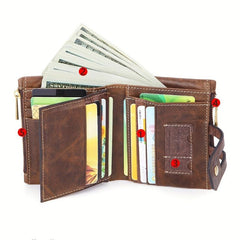Men's Leather Wallet Large Capacity Double Zipper Coin Purse