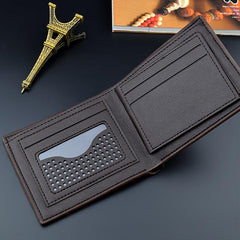 Men's Woven Pattern Short Wallet Card Slots Large Capacity PU Leather Wallet