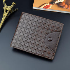 Men's Woven Pattern Short Wallet Card Slots Large Capacity PU Leather Wallet