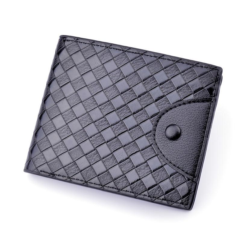 Men's Woven Pattern Short Wallet Card Slots Large Capacity PU Leather Wallet