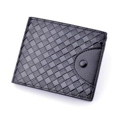 Men's Woven Pattern Short Wallet Card Slots Large Capacity PU Leather Wallet