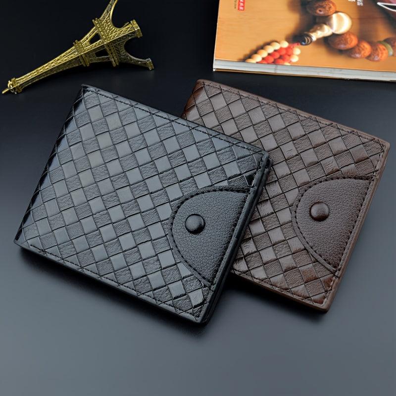 Men's Woven Pattern Short Wallet Card Slots Large Capacity PU Leather Wallet