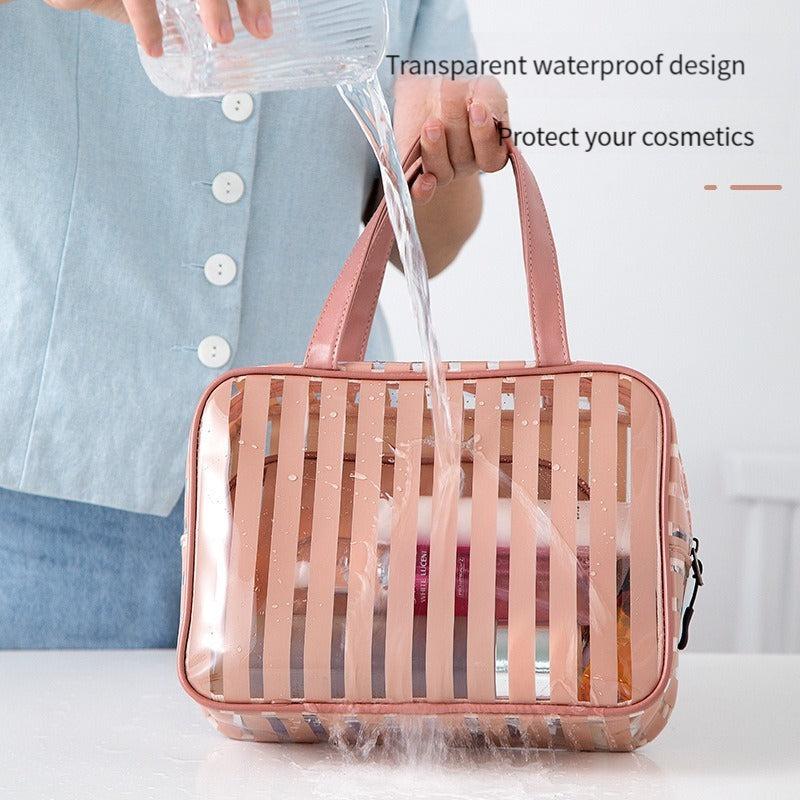 Striped Pattern Square Handbag Lightweight Transparent Cosmetic Bag