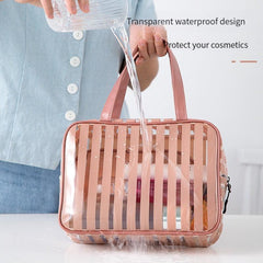 Striped Pattern Square Handbag Lightweight Transparent Cosmetic Bag