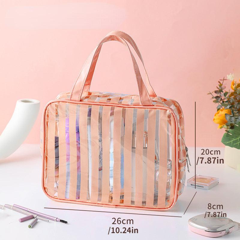 Striped Pattern Square Handbag Lightweight Transparent Cosmetic Bag