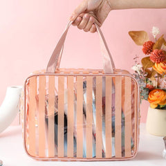 Striped Pattern Square Handbag Lightweight Transparent Cosmetic Bag