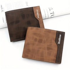 Men's Leather Short Wallet Money Clip Card Holder with Coin Pocket