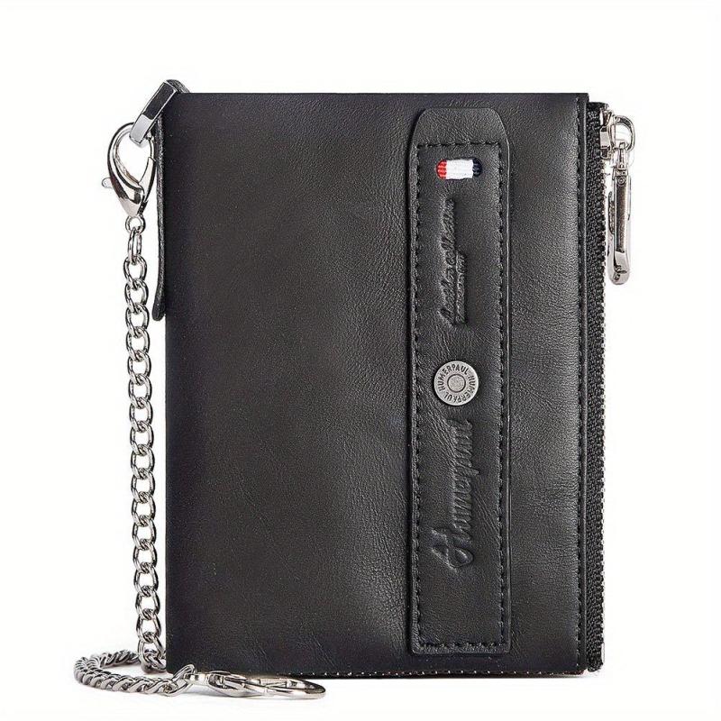 RFID Leather Wallets For Men Double Zipper Small Clutch