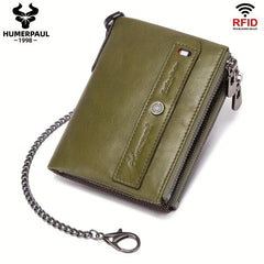 RFID Leather Wallets For Men Double Zipper Small Clutch