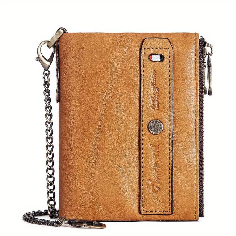 RFID Leather Wallets For Men Double Zipper Small Clutch