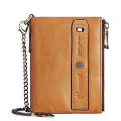 RFID Leather Wallets For Men Double Zipper Small Clutch
