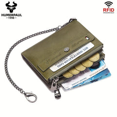 RFID Leather Wallets For Men Double Zipper Small Clutch