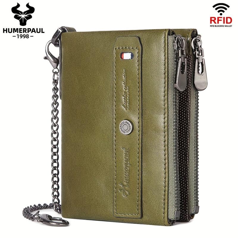 RFID Leather Wallets For Men Double Zipper Small Clutch