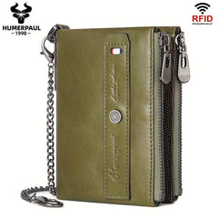 RFID Leather Wallets For Men Double Zipper Small Clutch