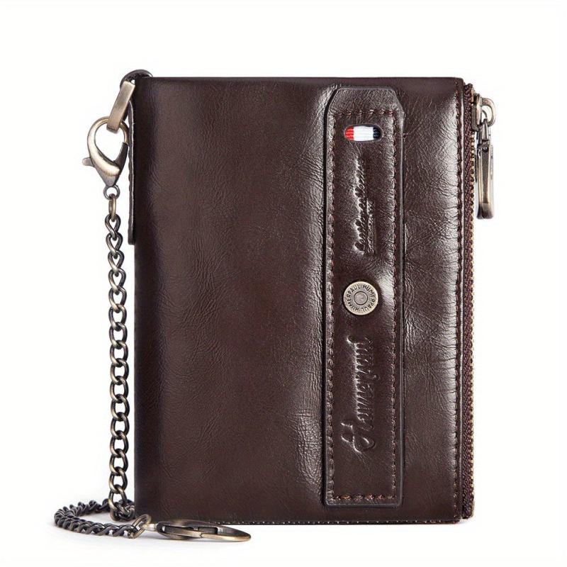 RFID Leather Wallets For Men Double Zipper Small Clutch