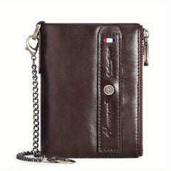 RFID Leather Wallets For Men Double Zipper Small Clutch