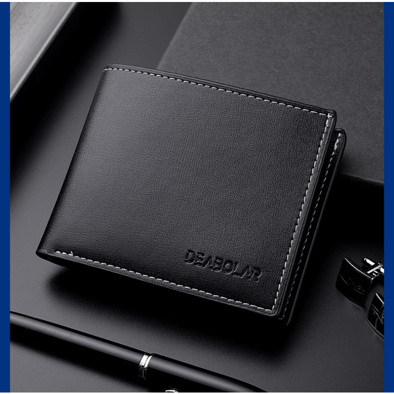 Men's Leather Short Wallet Large Capacity Card Holder Horizontal Wallet