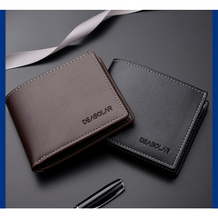 Men's Leather Short Wallet Large Capacity Card Holder Horizontal Wallet
