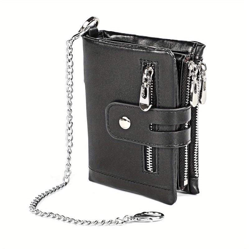 Cowhide Men Wallets Leather Short Card Holder Chain Men Purse High Male Wallet