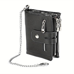 Cowhide Men Wallets Leather Short Card Holder Chain Men Purse High Male Wallet