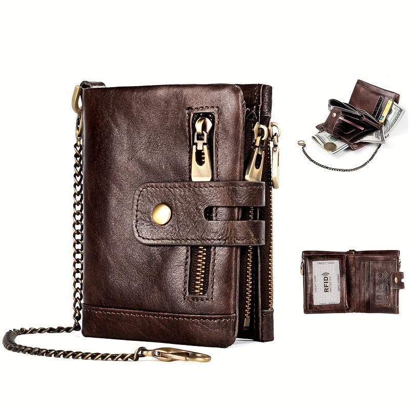 Cowhide Men Wallets Leather Short Card Holder Chain Men Purse High Male Wallet