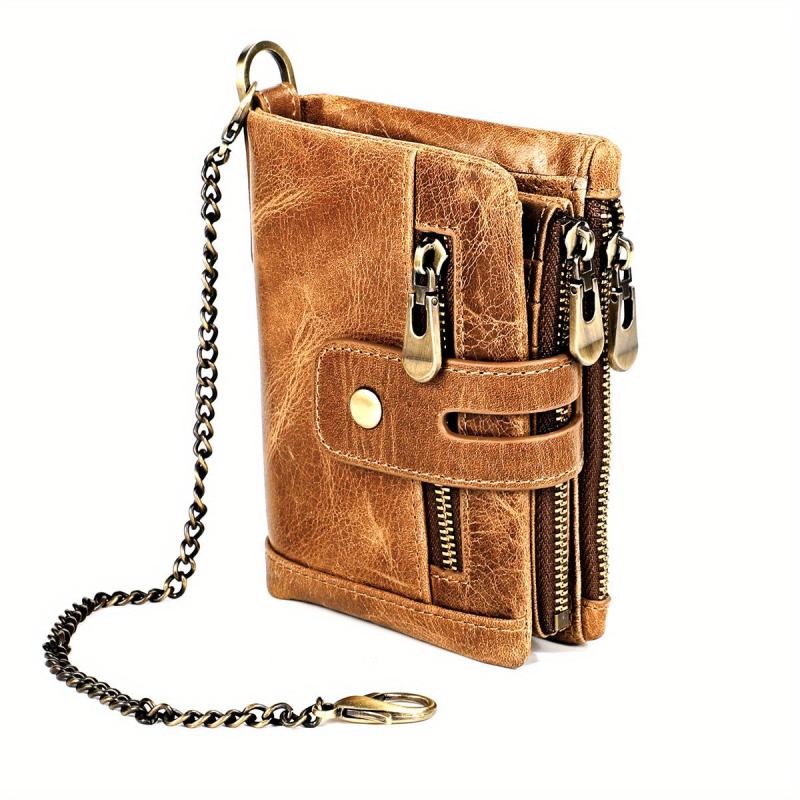 Cowhide Men Wallets Leather Short Card Holder Chain Men Purse High Male Wallet