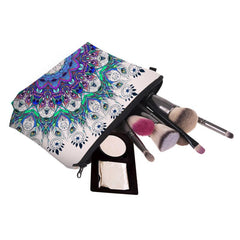 Peacock Feather Print Makeup Storage Bag Portable Zipper Cosmetic Bag