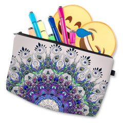 Peacock Feather Print Makeup Storage Bag Portable Zipper Cosmetic Bag