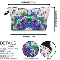 Peacock Feather Print Makeup Storage Bag Portable Zipper Cosmetic Bag