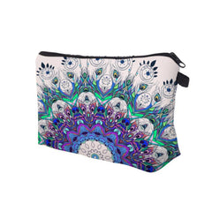 Peacock Feather Print Makeup Storage Bag Portable Zipper Cosmetic Bag