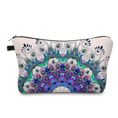 Peacock Feather Print Makeup Storage Bag Portable Zipper Cosmetic Bag