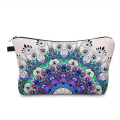 Peacock Feather Print Makeup Storage Bag Portable Zipper Cosmetic Bag