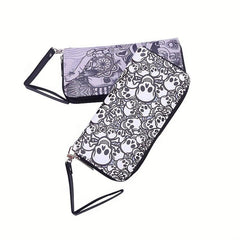 Men's Skull Pattern Long Zipper Wallet Clutch Bag