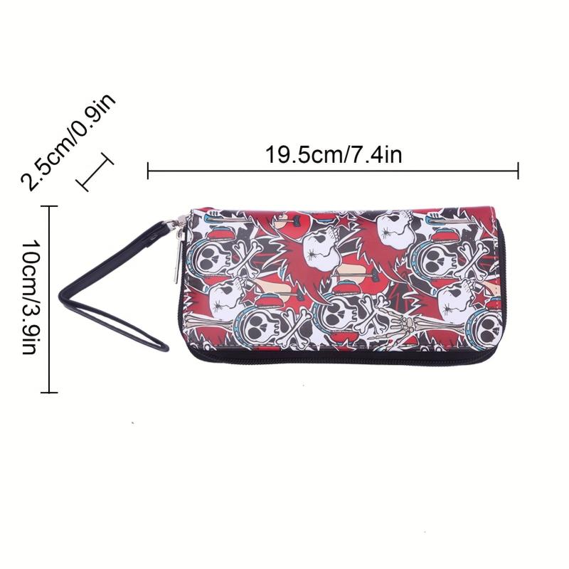 Men's Skull Pattern Long Zipper Wallet Clutch Bag