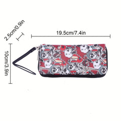 Men's Skull Pattern Long Zipper Wallet Clutch Bag